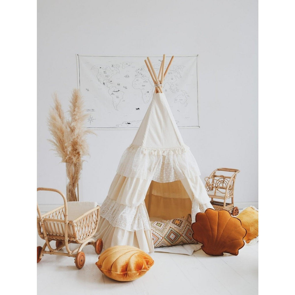 Set "Shabby Chic" Tipi met ruches en bladmatten "White".