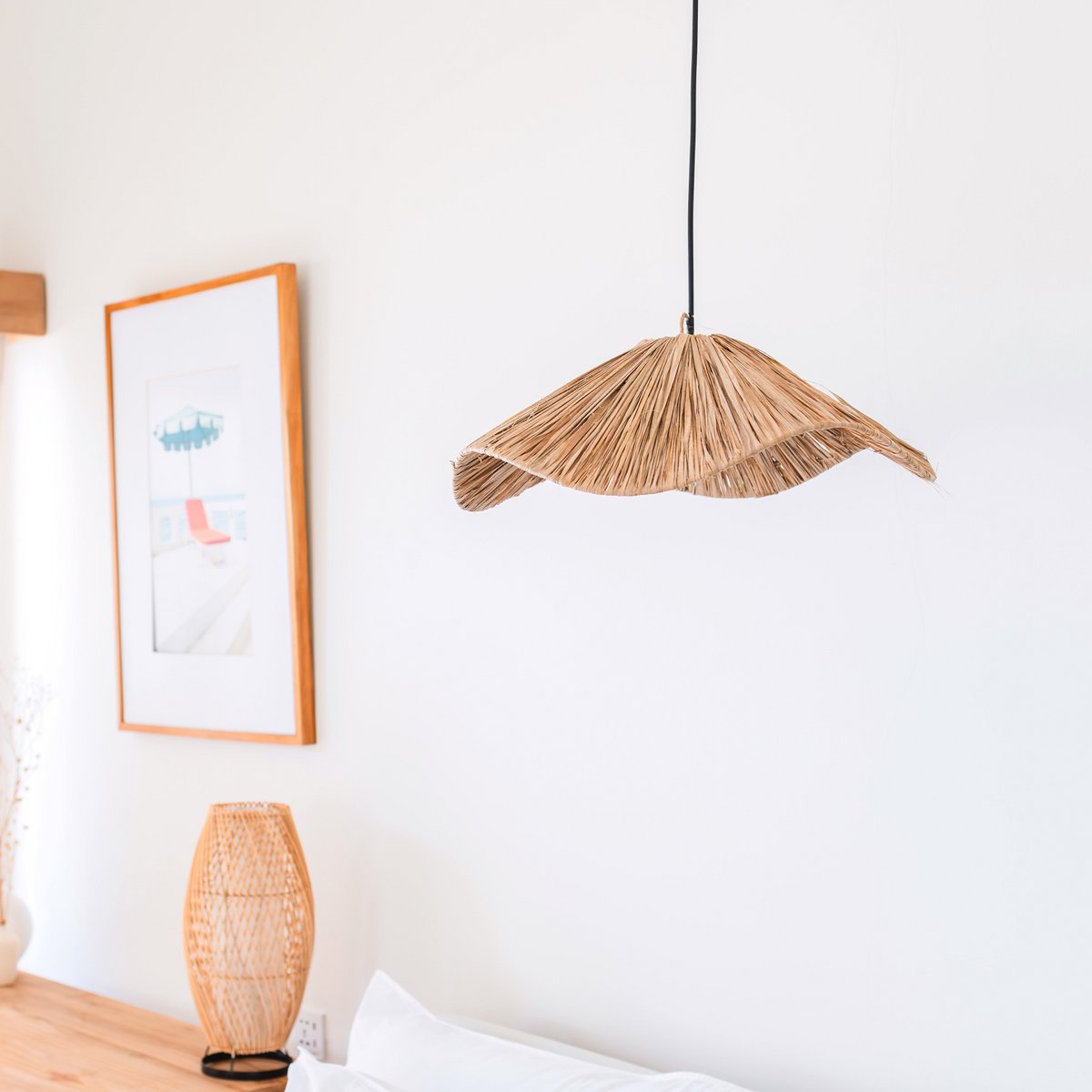 Boho lampshade – large raffia ceiling lamp – natural hanging lamp – handmade ceiling lamp made of raffia TAMPAH (Ø 53 cm)
