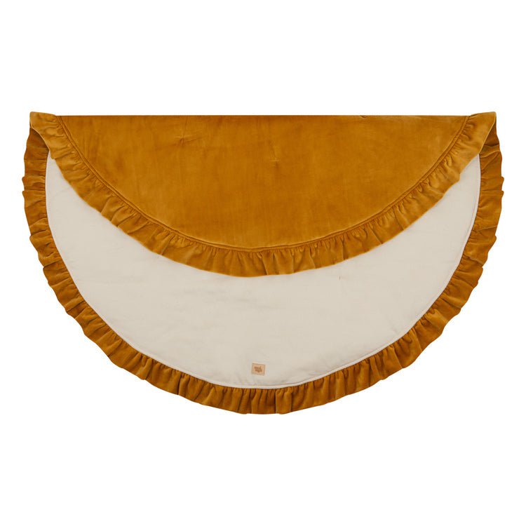 Zachte fluwelen mat met franje “Mosterd”