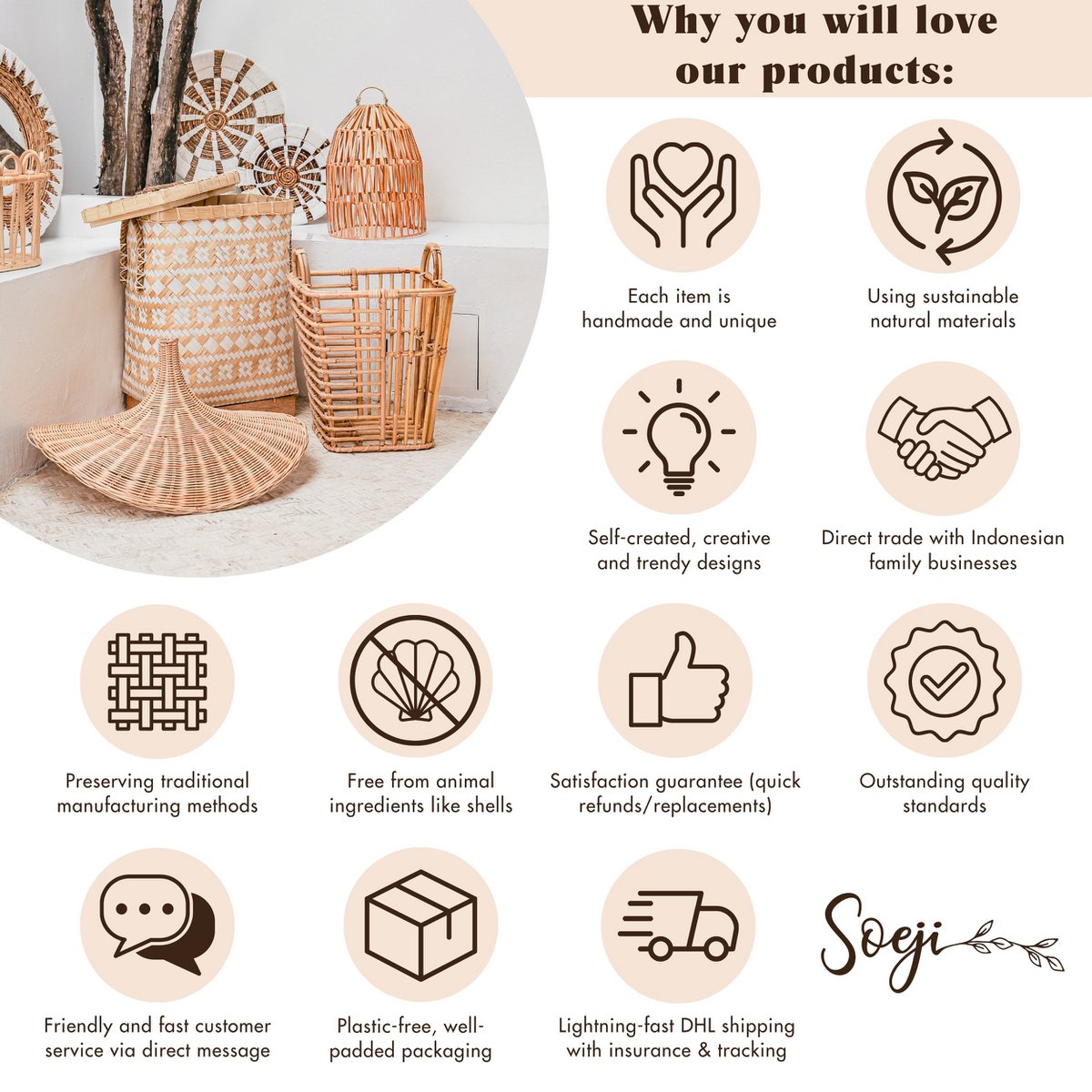 Boho lampshade – large raffia ceiling lamp – natural hanging lamp – handmade ceiling lamp made of raffia TAMPAH (Ø 53 cm)