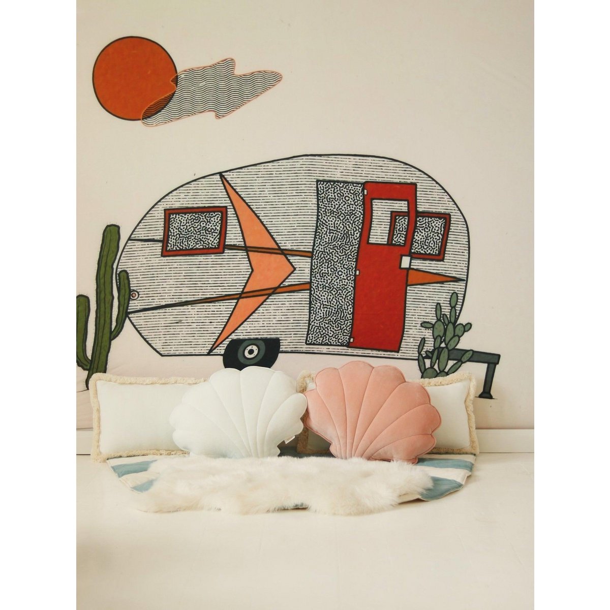 Fluwelen schelpkussen 'Wit'