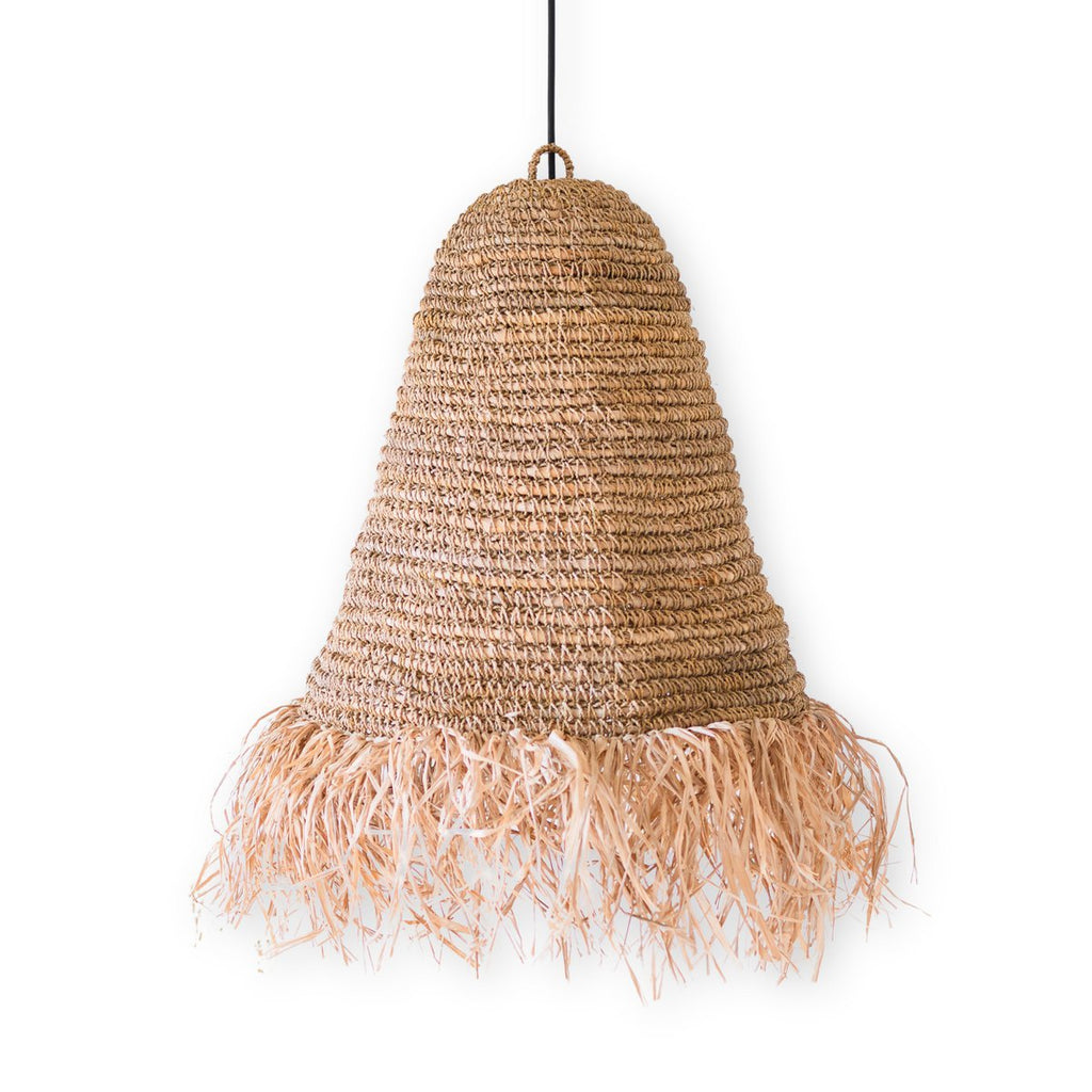 Raffia Boho Lampshade – Hanging Lamp – Pendant Lamp – Handwoven Ceiling Lamp with Long Fringes (3 sizes Ø 30/40/50 cm) KALIMA