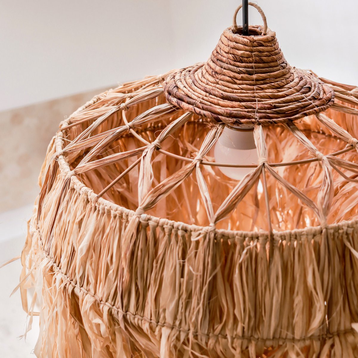Raffia lamp with long fringes | Lampshade | Pendant lamp KAWI (2 sizes)
