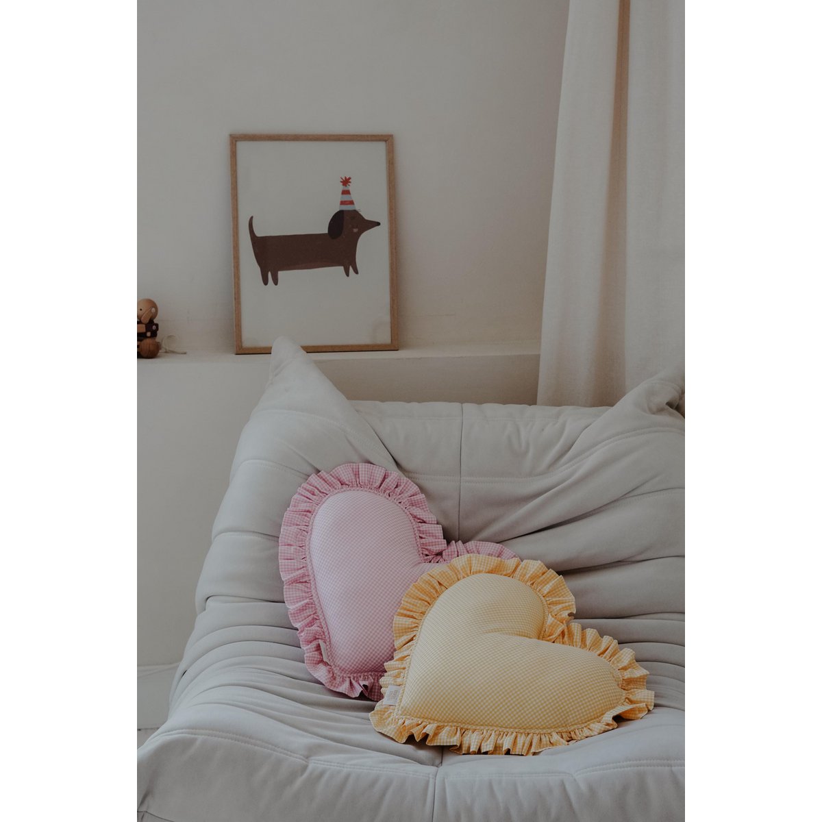 Dubbelzijdig hartkussen met een franje