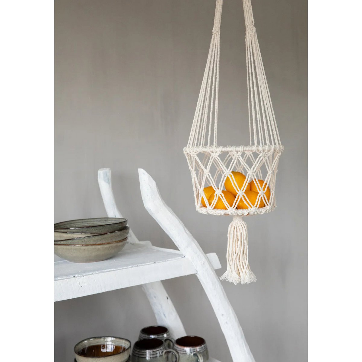 De Macrame Plantenhouder - Wit - L