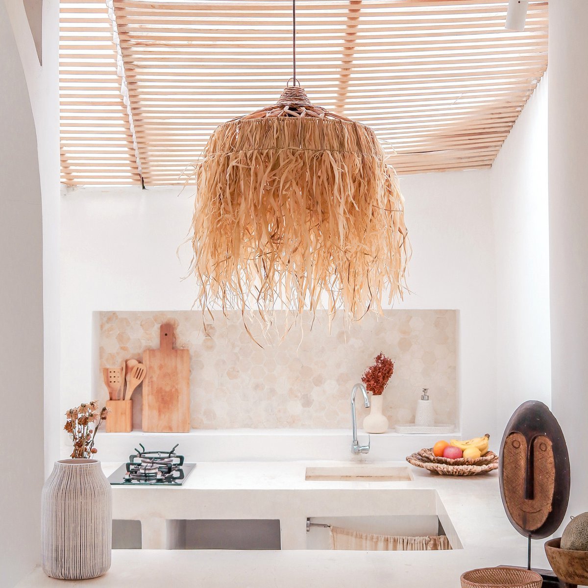 Raffia lamp with long fringes | Lampshade | Pendant lamp KAWI (2 sizes)