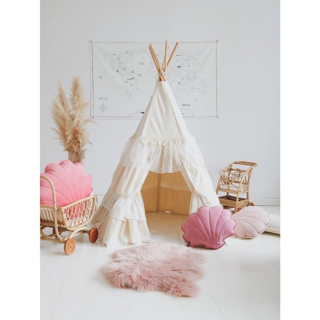 Set "Shabby Chic" Tipi met ruches en bladmatten "White".